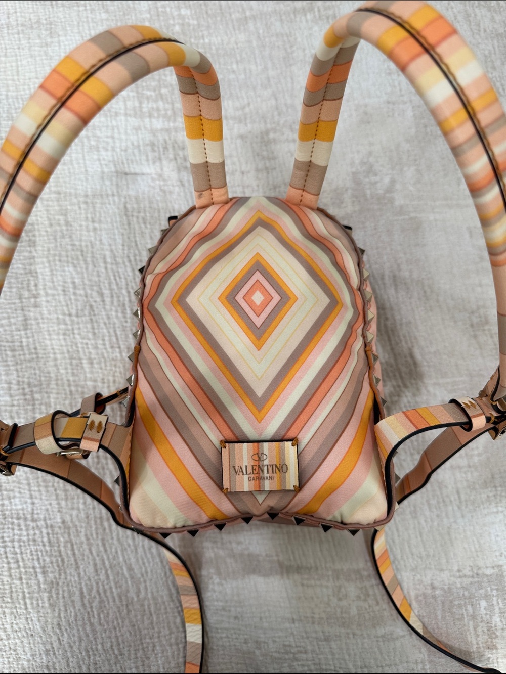 Valentino Garavani Striped Chevron Mini Backpack in Peach, Cream & Tan - Picture 2 of 3